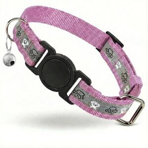 Adjustable Pink Cat Collar with Paw Print Charm - Brand: